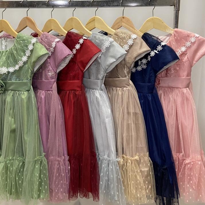 Big Sale - Baju pesta anak perempuan tile polkadot usia 3 sampai 11 tahun ✓