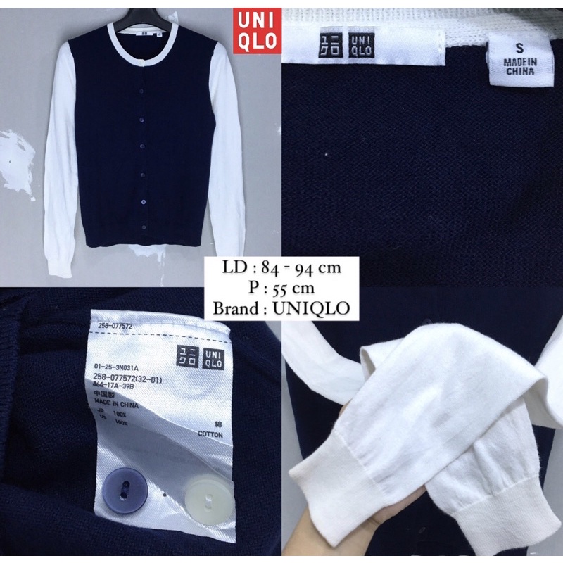 PRELOVED (THRIFT) CARDIGAN RAJUT PREMIUM BRANDED-UNIQLO NAVY WHITE