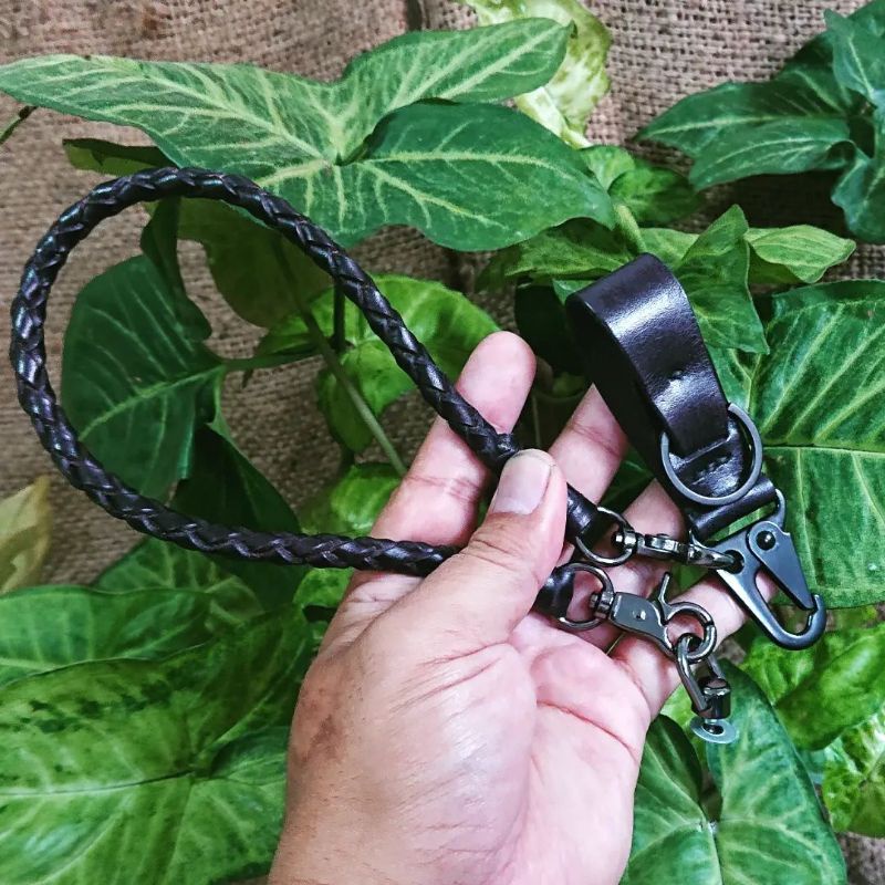 tali anyam pengait dompet + hanger belt dan ring D drat  kulit asli handmade