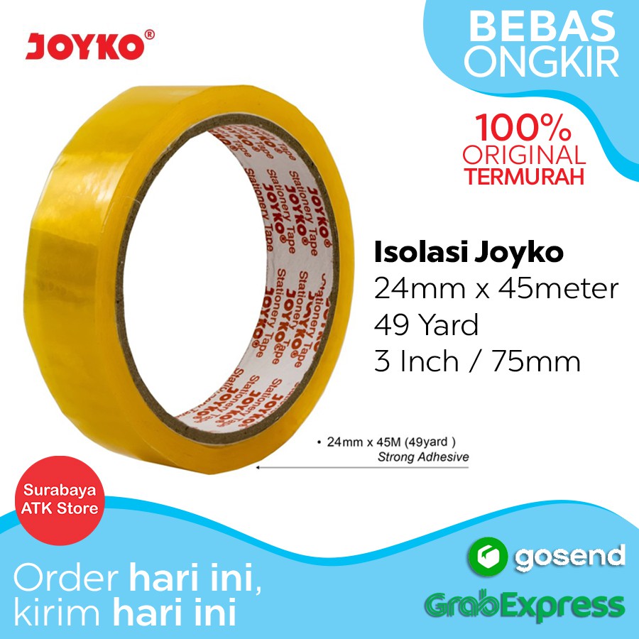 

Selotip 3inch Joyko 24mm x 45m Isolasi bening Lakban Stationery Tape STT-32