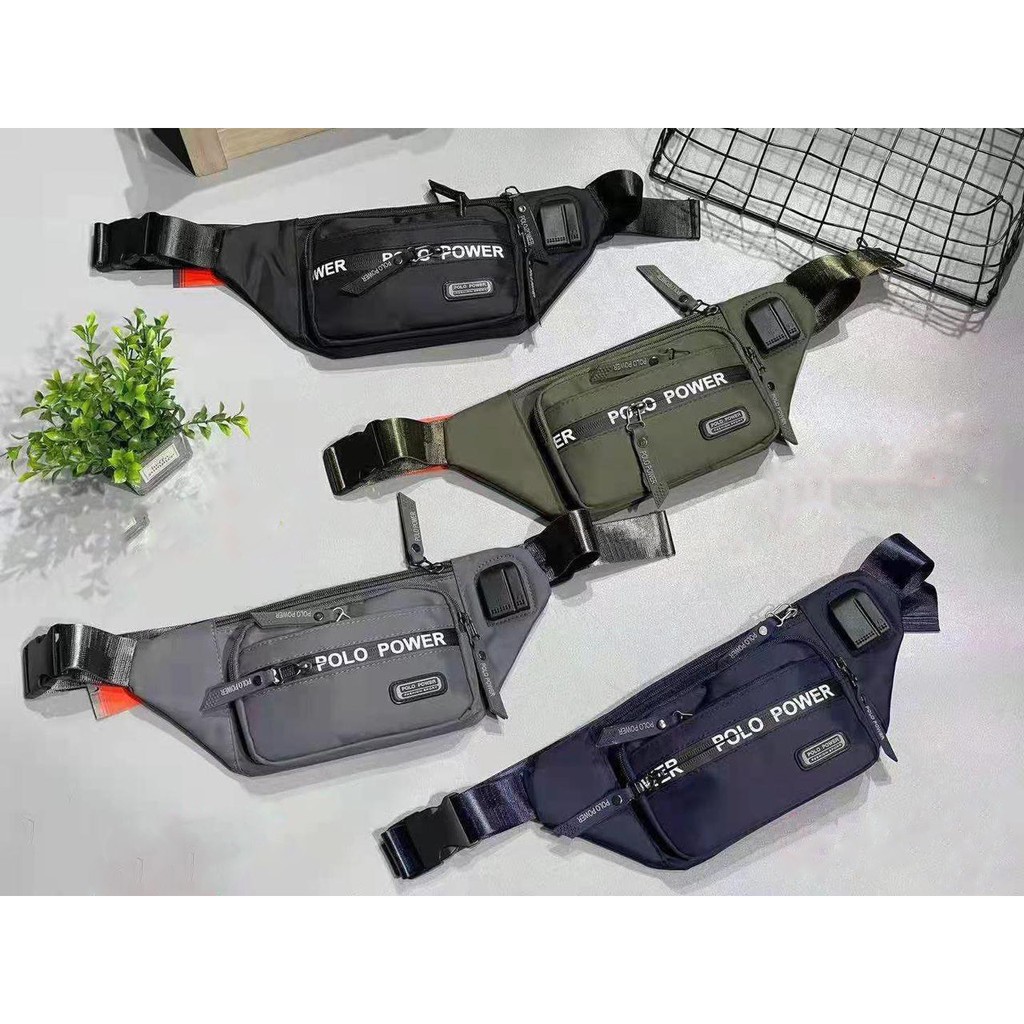 Tas Pinggang Pria Waist bag Import Polo Power Original Tas Slempang Trendy Waterproof Dual USB Portable Tas Polo Original