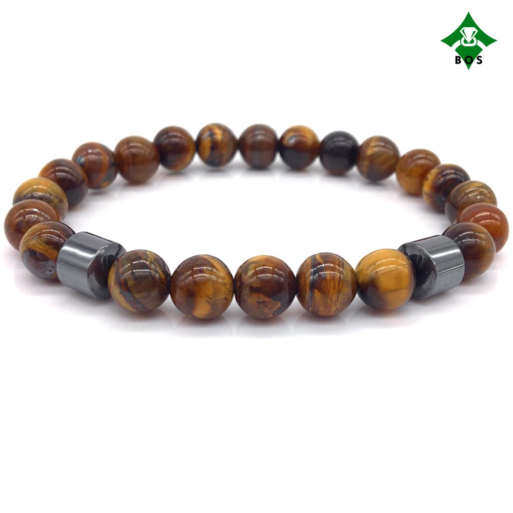 [Bayar Di Tempat] BOS Gelang Pria Kesehatan Batu Alam Tiger Eye Black Onyx Hematite Korea Akik Unik-4