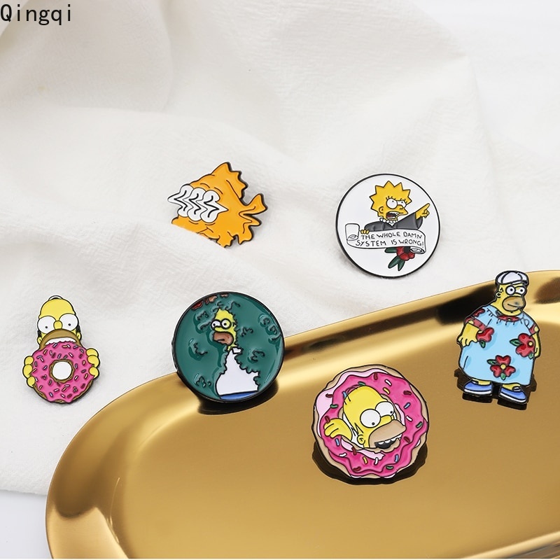 Bros Pin Enamel Desain Kartun Bart Simpson Lisa Homer Untuk Hadiah