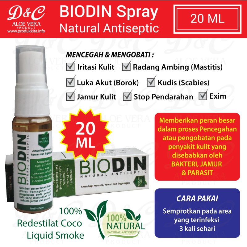 Biodin Spray 20ML Obat Scabies Demodex Luka Borok Jamur Kucing Anjing