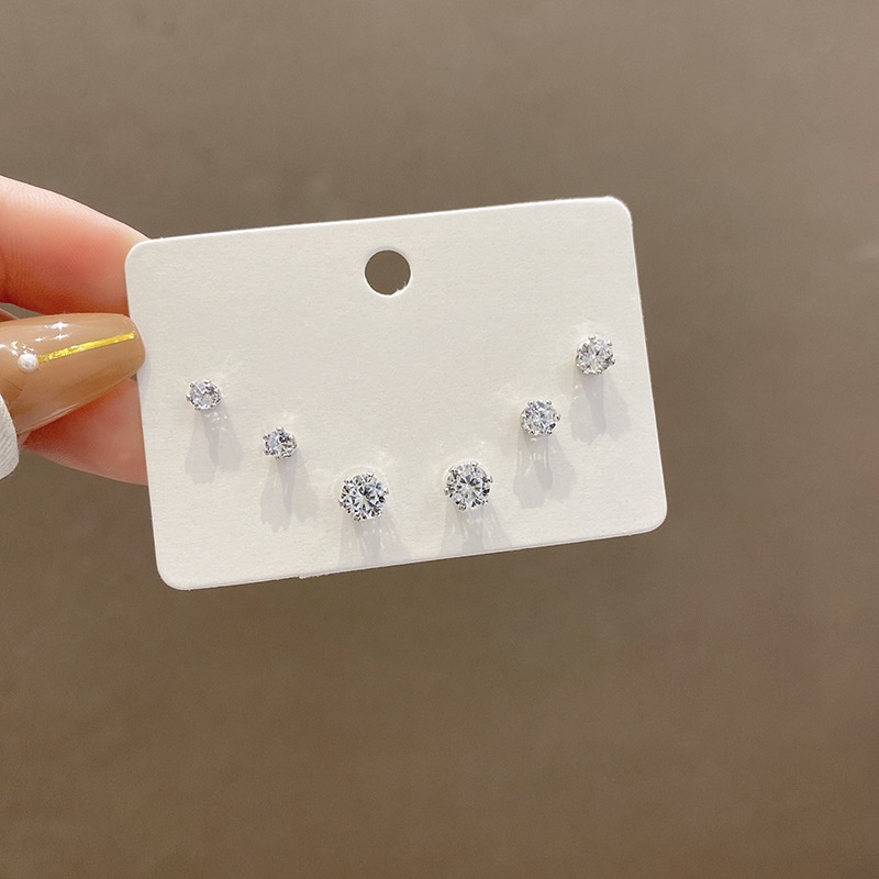 2022 6pcsset Anting Tusuk Silver Wanita Hias Zircon Untuk Hadiah