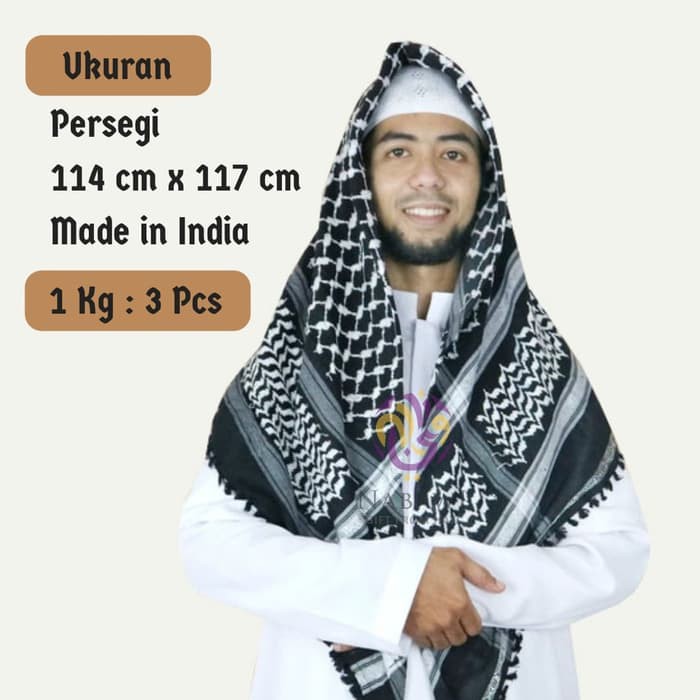 Sorban Arab Almas Hitam/Sorban Surban Haji/Keffiyeh, Sorban, Shemagh