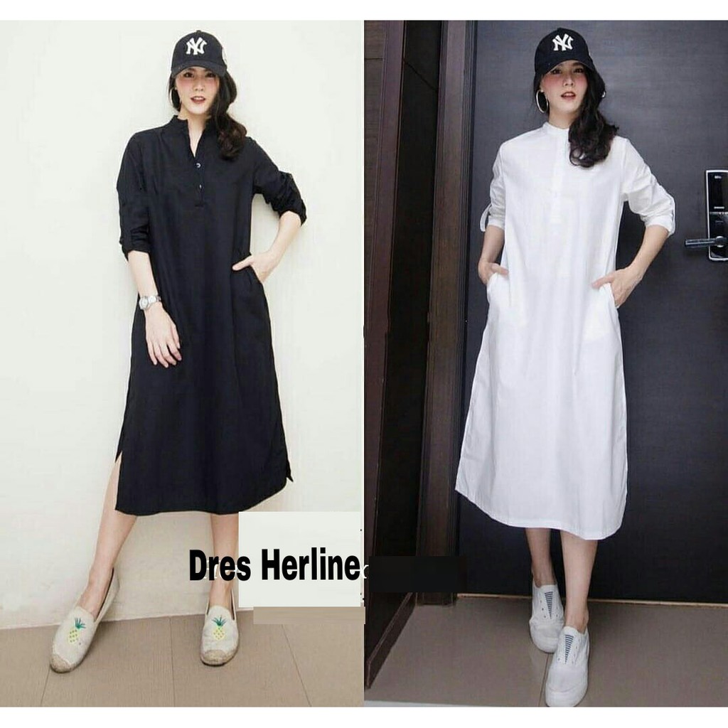 DRESS HERLINE BAHAN KATUN PARIS LD 92 PJ 106 TERMURAH