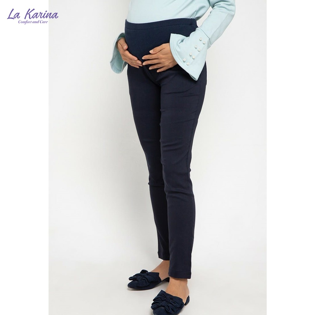 LA KARINA Celana Hamil Monocrom dengan Karet Elastis &amp; Adjustable, Olive O-0801 - Warna : Navy