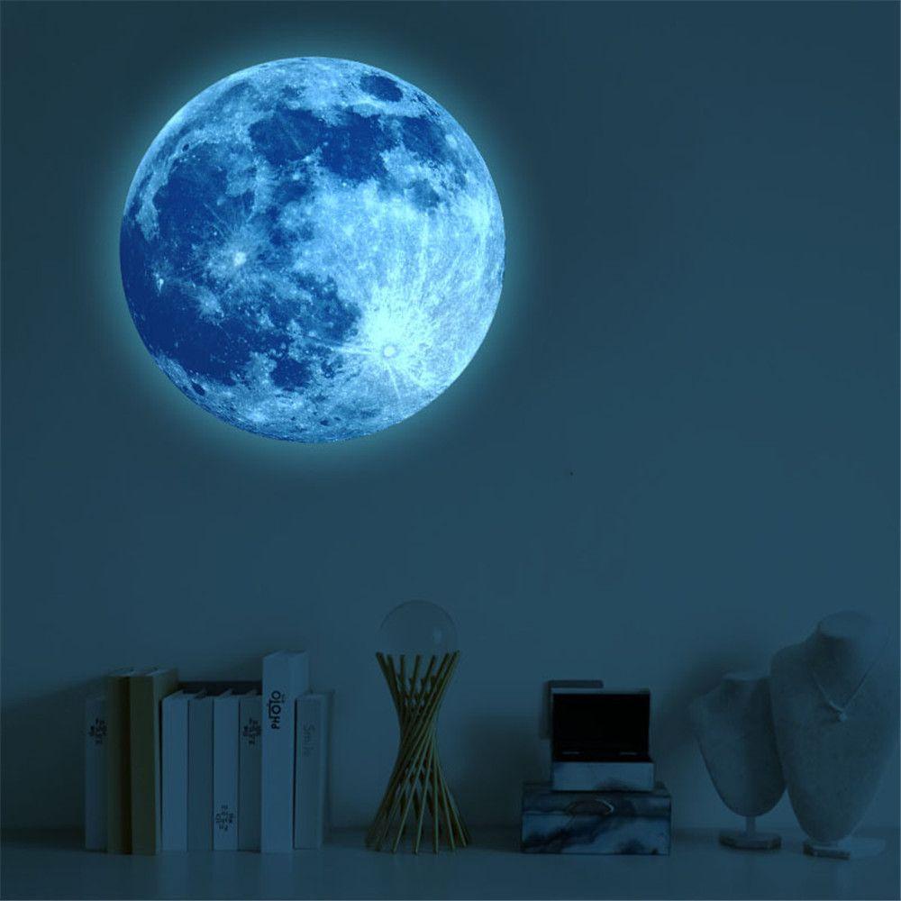 R-flower Luminous Moon 3d Stiker Dinding Untuk Kamar Anak Kamar Tidur PVC Bumi Kartun Dekorasi Rumah