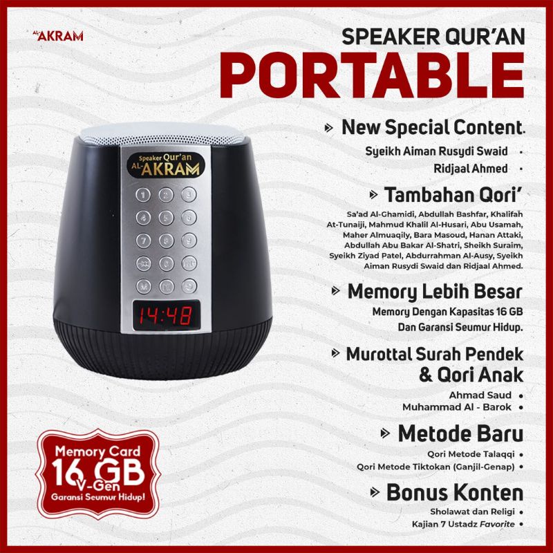 SPEAKER PORTABLE AL-AKRAM/SPEAKER MUROTTAL/SPEAKER MUROTTAL QUR'AN