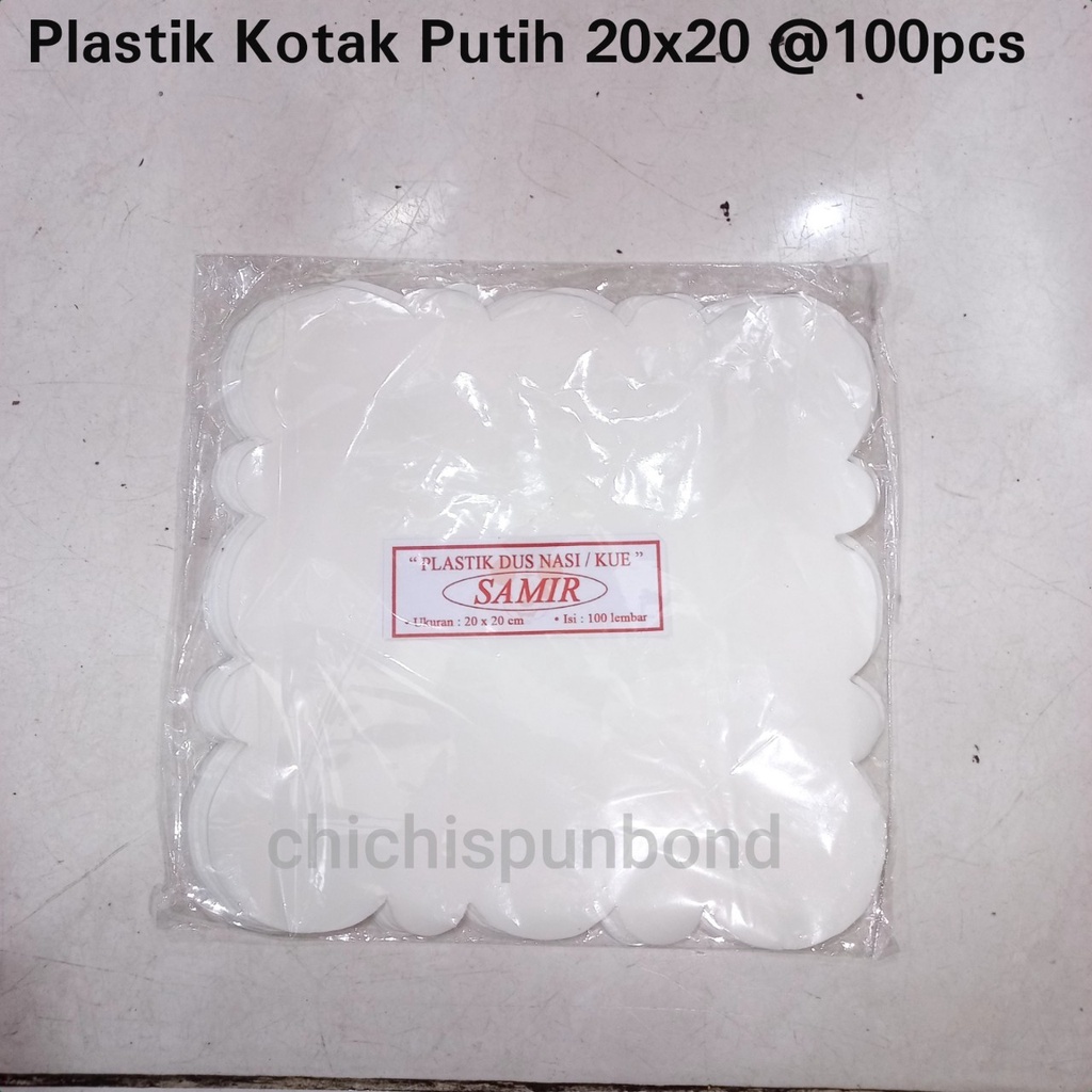 Plastik kotak putih 20x20 /Kertas nasi bunga kecil / kertas putih bulat / samir putih  / kertas miny
