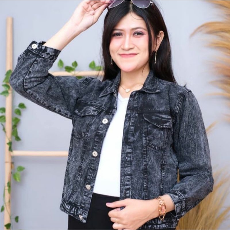 JAKET JEANS SNOW BLACK DENIM JINS WANITA CEWE CEWEK JAKET MURAH COD KOREAN STYLE kekinian