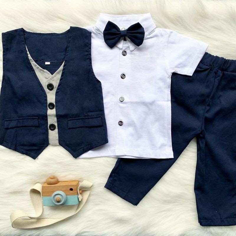 RAFFABY SECRET'S Set Baby Tuxedo Celana Panjang | Setelan Anak Laki laki | Baju Anak 1-7 Tahun-Navy