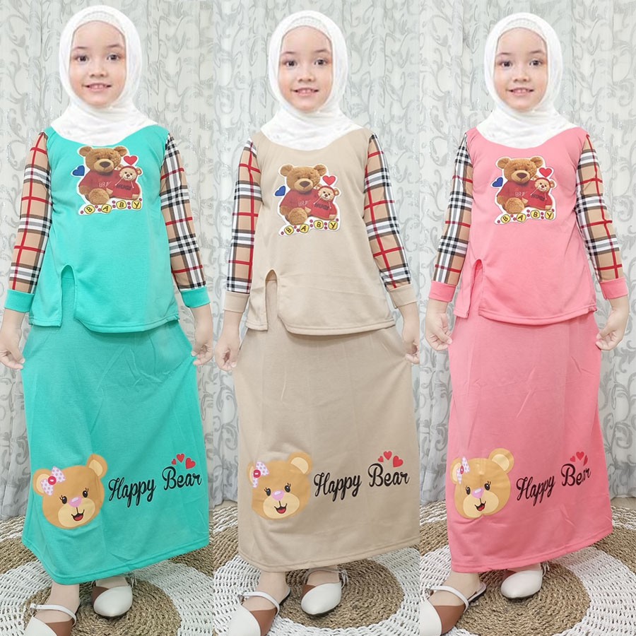 SET BAJU DAN ROK HAPPY BEAR ANAK SETELAN 4-12tahun CARLINA