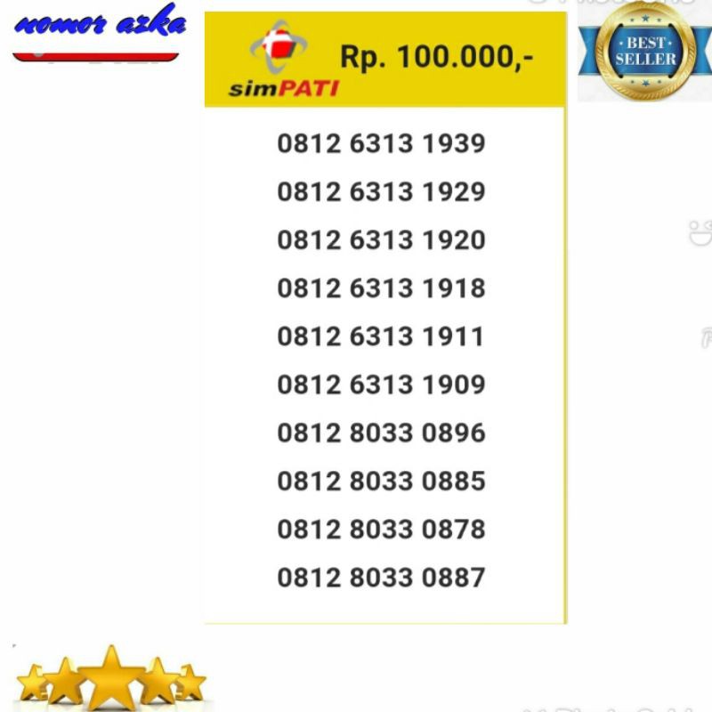 Kartu Perdana Simpati 0812 6313 1920 Seri Tahun 1929 Simple Bsm02