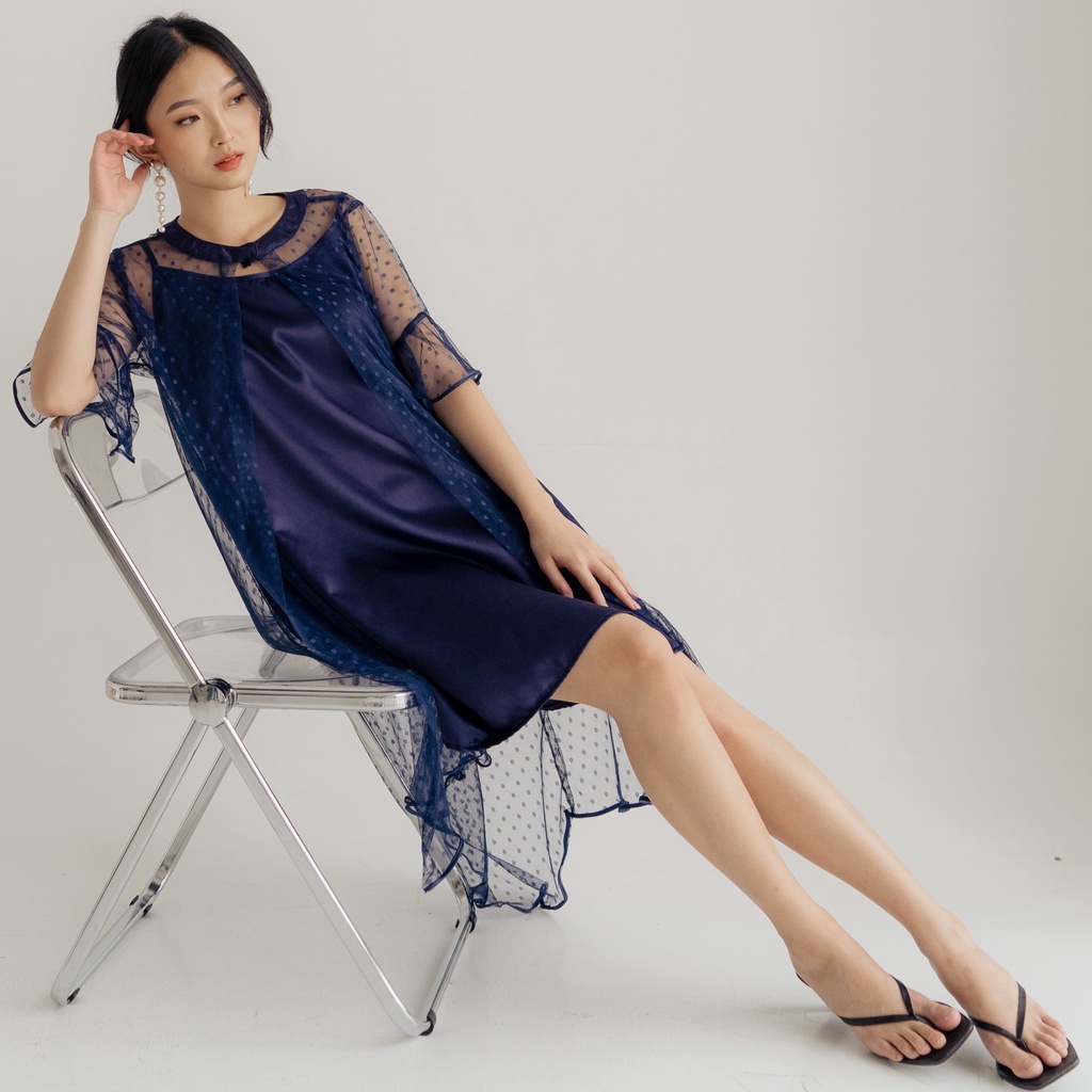 Rhei Collection - Verona Dress | Dress Pesta Wanita Tile Brukat Bumil Friendly Polkadot Dress