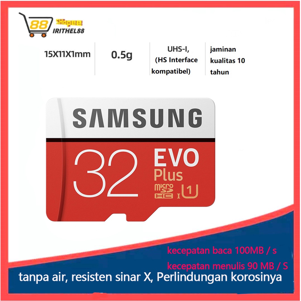 Micro SD Samsung Kartu Memori TF Class10 Kapasitas 32GB Micro SDXC Evo Plus High Speed Memori Card