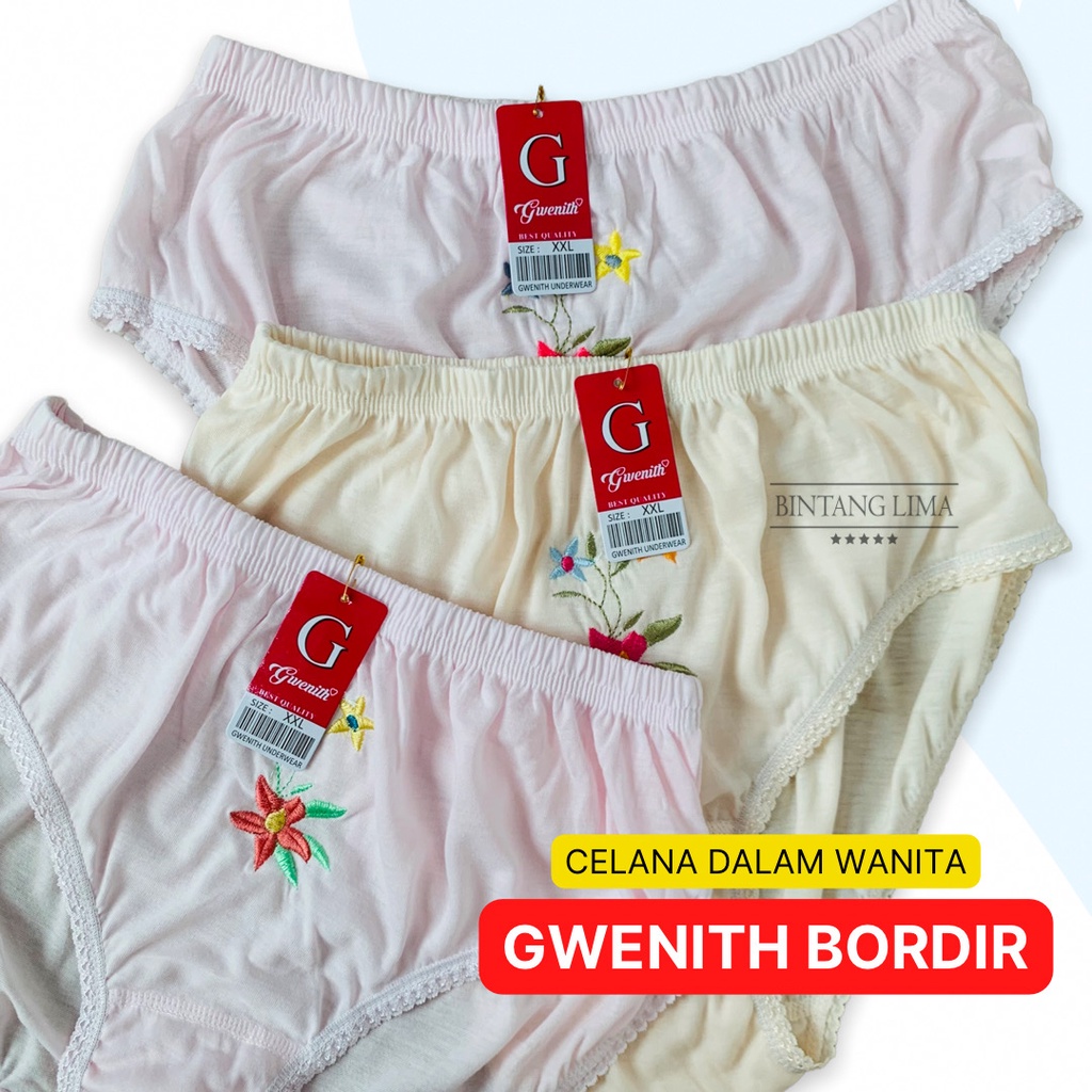 CD Wanita Gwenith Bordir | Celana Dalam wanita murah BAHAN TEBAL | Karet Bungkus | Jumbo Size