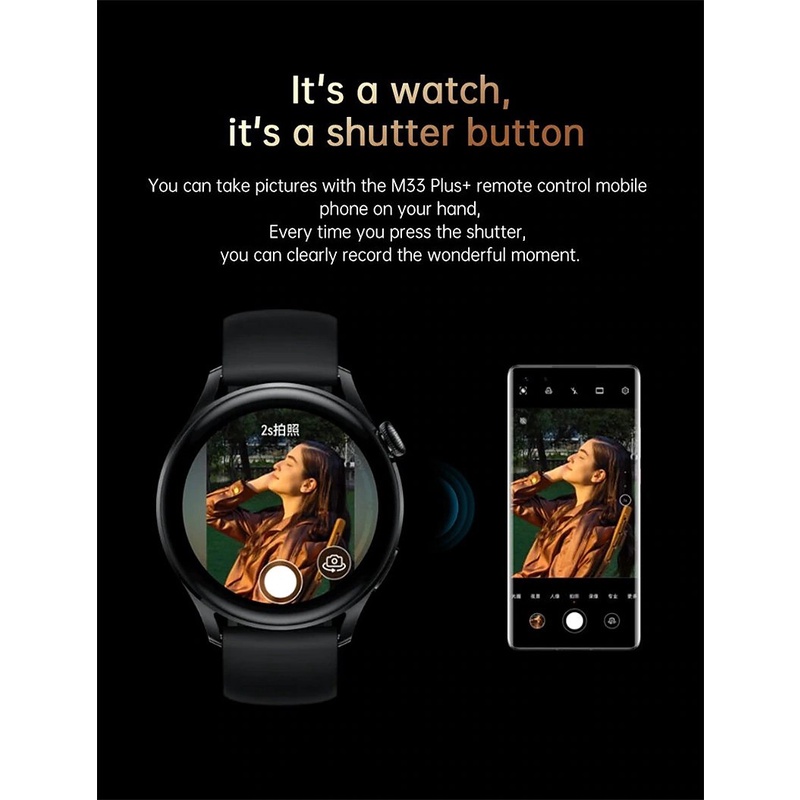 M33 Plus+ Smartwatch AMOLED Always On Display 1.35 inch Tombol Putar