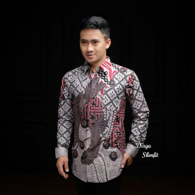 batik pria kemeja batik pria lengan panjang size m l xl xxl terlaris-Foksa red