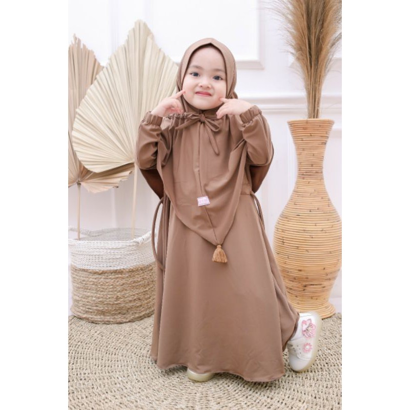 TURKI SET GAMIS HIJAB ANAK JERSEY BY MOZRE SIZE S SAMPAI XL (6BULAN SD 6 TAHUN)