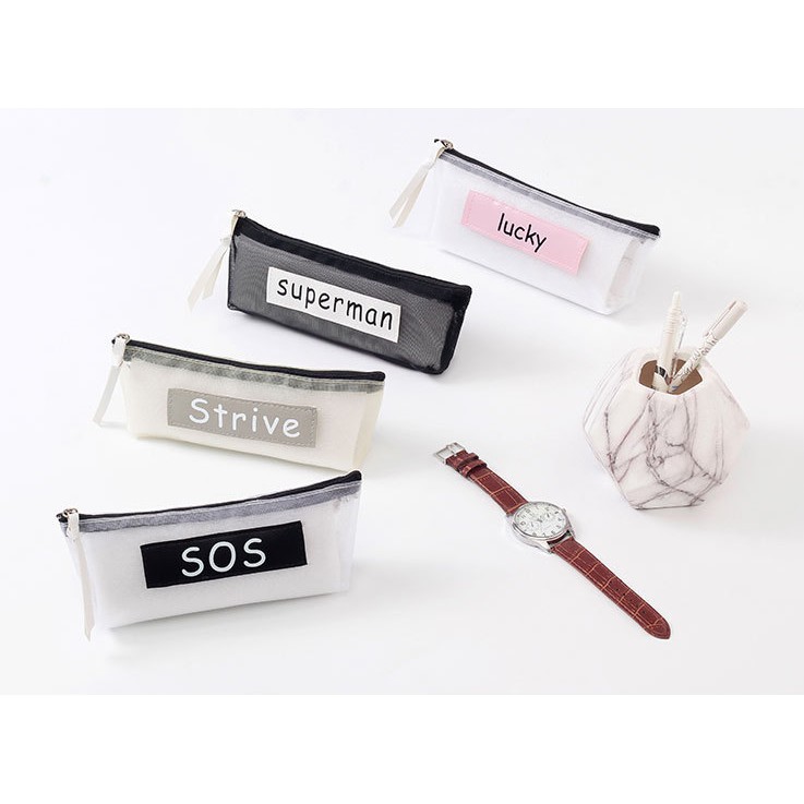 

Transparant pencil pouch lucky/strive/Kotak pensil transparan
