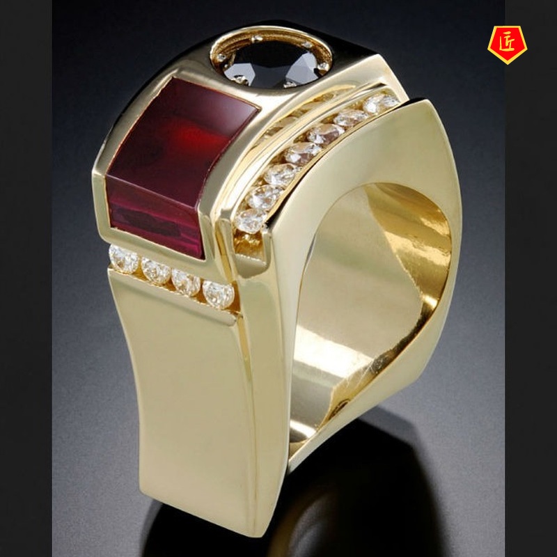 [Ready Stock]Fashion Colorful Gemstone 14K Gold Geometric Ring