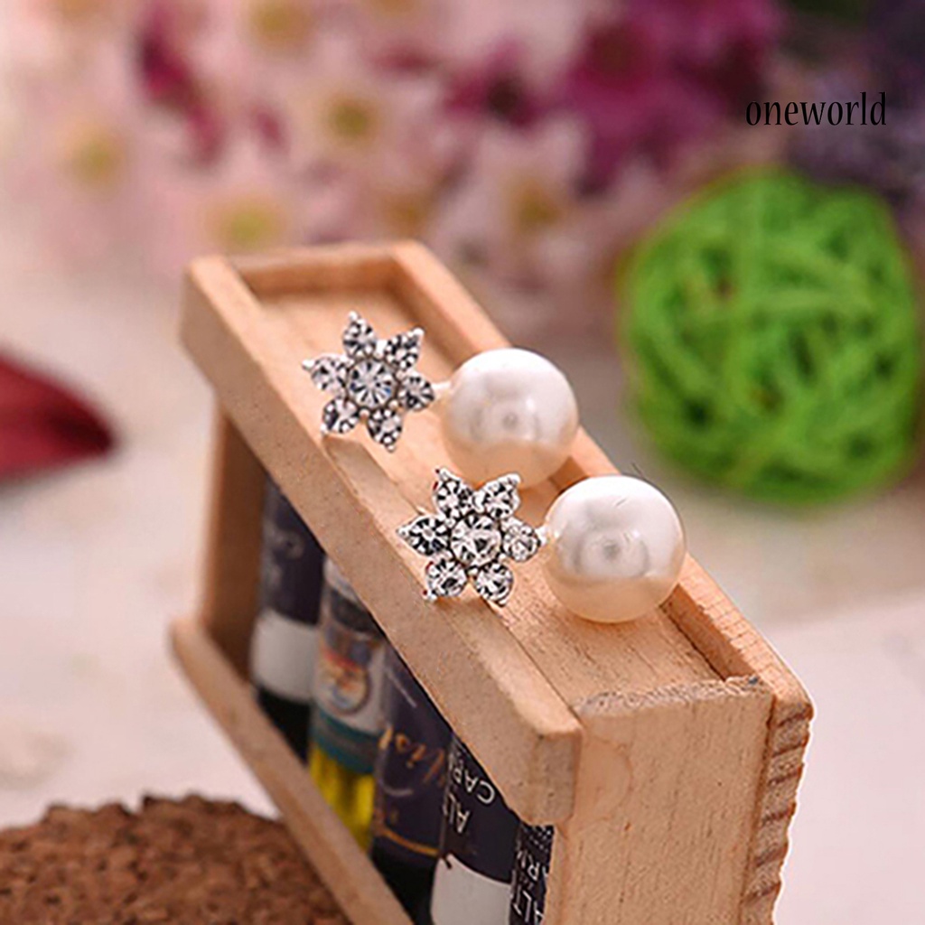 OW@ 1 Pair Cute Snowflake Shape Faux Pearl Earring for Banquet