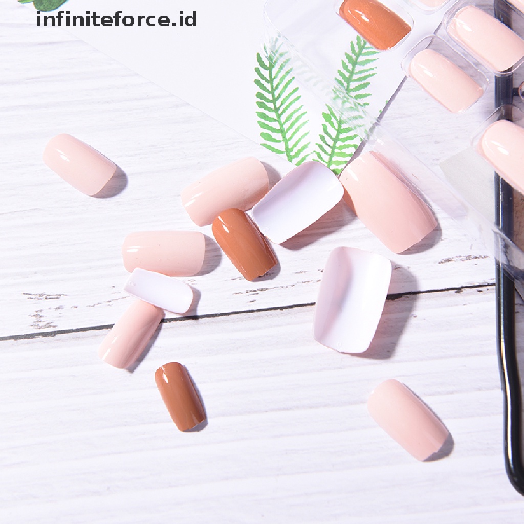 Infiniteforce.id 24pcs / Set Kuku Palsu Panjang Bahan Akrilik Untuk Nail Art