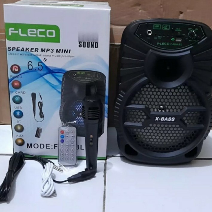 Speaker Karaoke Bluetooth Fleco F-6608Led Gratis Microphone Karaoke