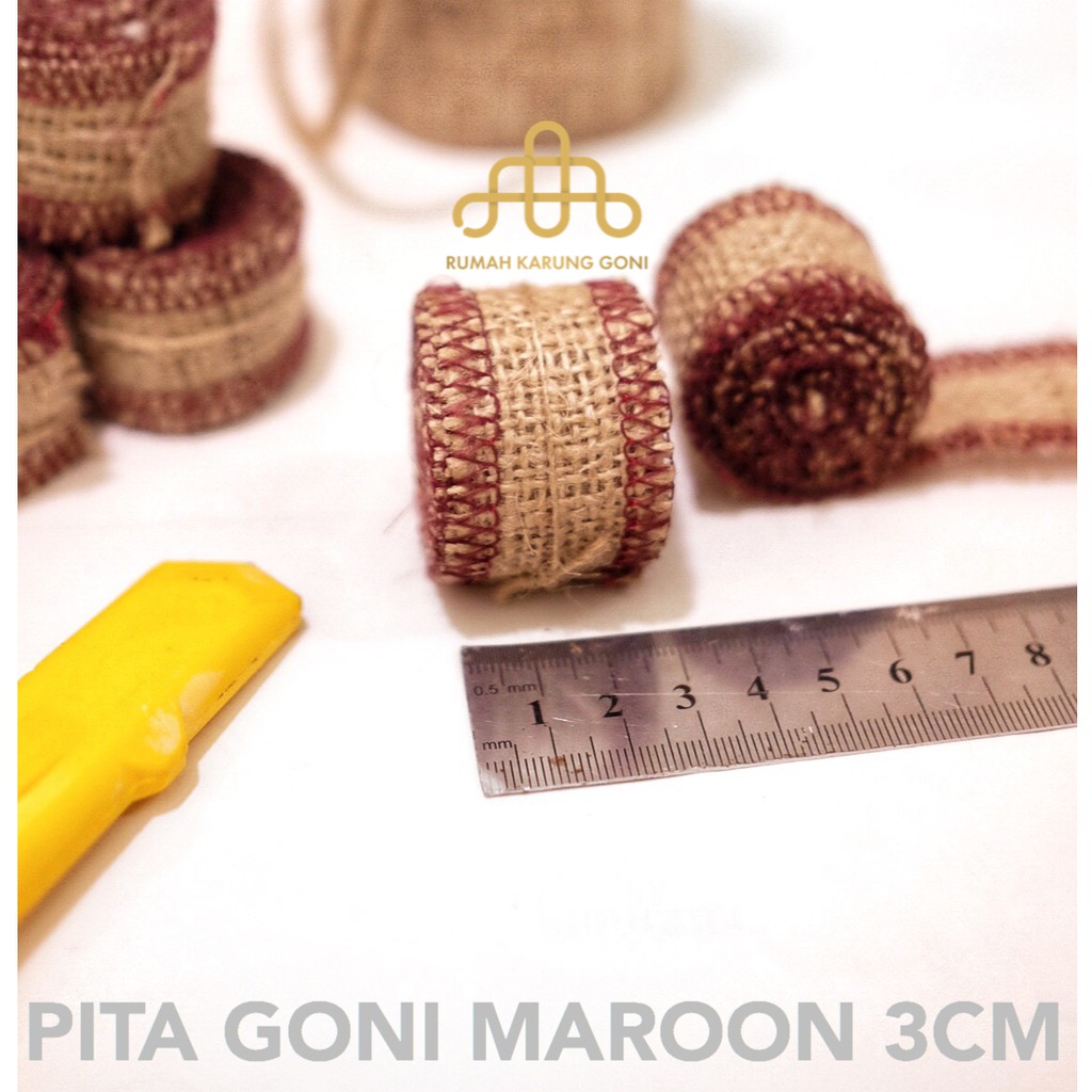 PITA GONI MAROON 3CM x 115CM - PITA HAMPERS - PITA KADO - DEKORASI PESTA - BURLAP RIBBON