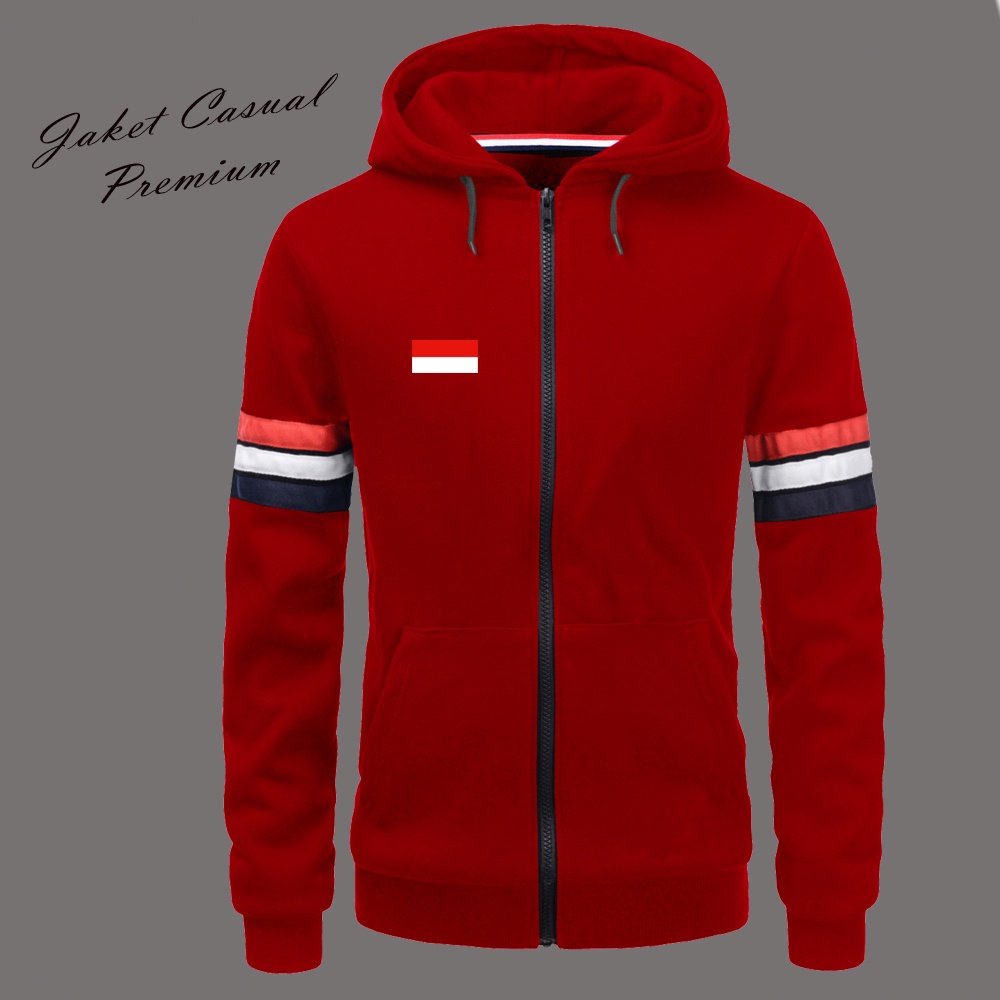 READY JAKET DISTRO PRIA/ JAKET LOGO BENDERA MERAH PUTIH/ JAKET BAHAN TEBAL LOGO BISA CUSTOM