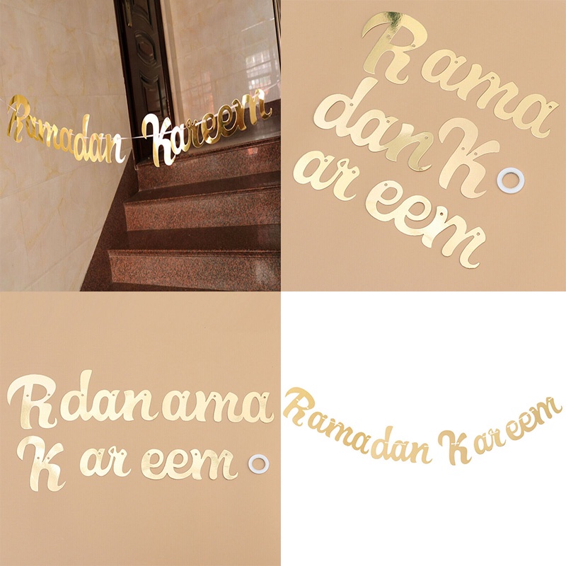 1 Pc Banner Gantung Motif Tulisan Ramadhan Warna Emas Untuk Dekorasi Pesta