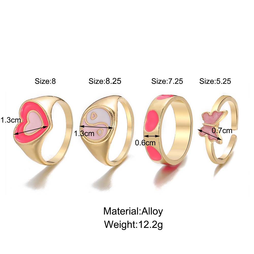 4pcs / Set Cincin Desain Kupu-Kupu Hati Warna Pink Untuk Wanita