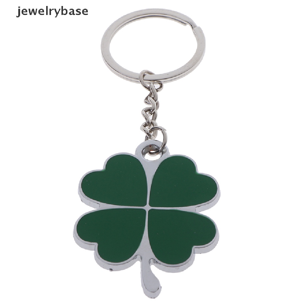 1pc Gantungan Kunci Bentuk Daun Clover Hijau Bahan Stainless Steel