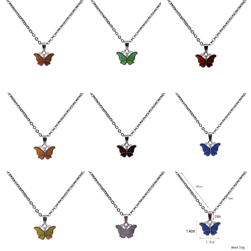 【Perubahan Warna Sesuai Suhu】Kalung Stainless Steel Kupu-kupu Liontin