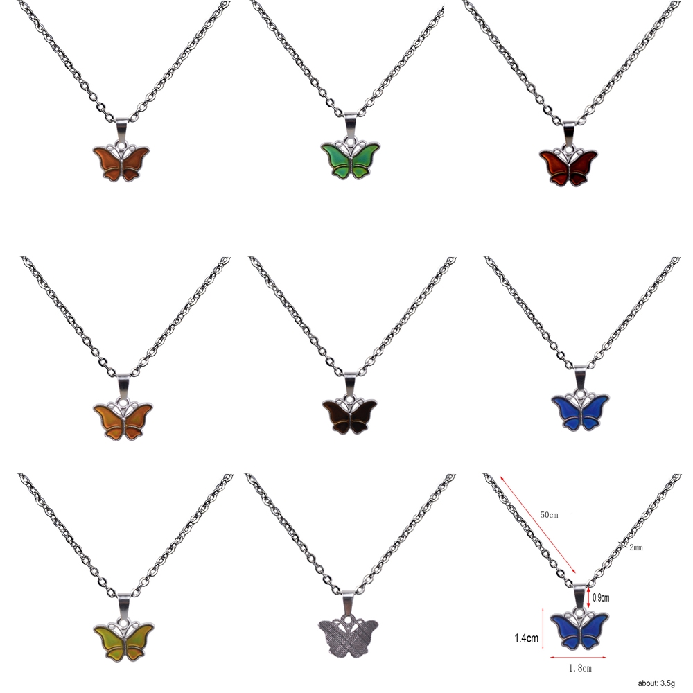 【Perubahan Warna Sesuai Suhu】Kalung Stainless Steel Kupu-kupu Liontin