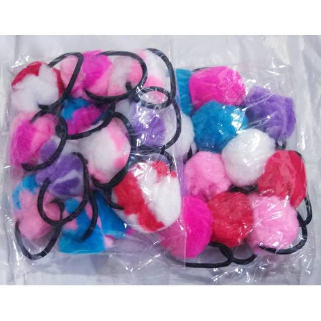 Ikat rambut pom pom lusinan isi 12 pcs