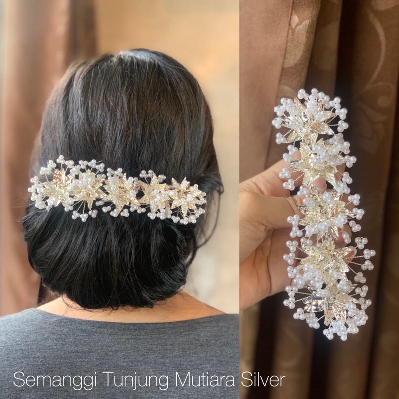 SEMANGGI TUNJUNG MUTIARA SILVER / hiasan kepala / hiasan sanggul/ sanggul modern