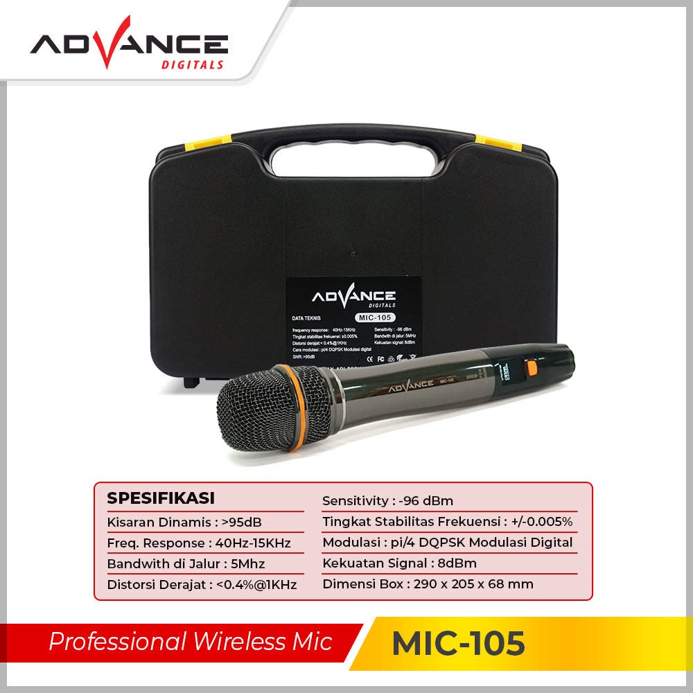 【READY STOCK】 Advance Professional Wireless Microphone Single Mikropon MIC-105 Garansi Resmi Advance 1 Tahun