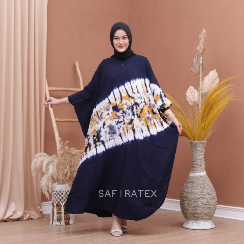 Kaftan jumbo busui abstrak casual  gamis kaftan tie dye modern high quality - Navy