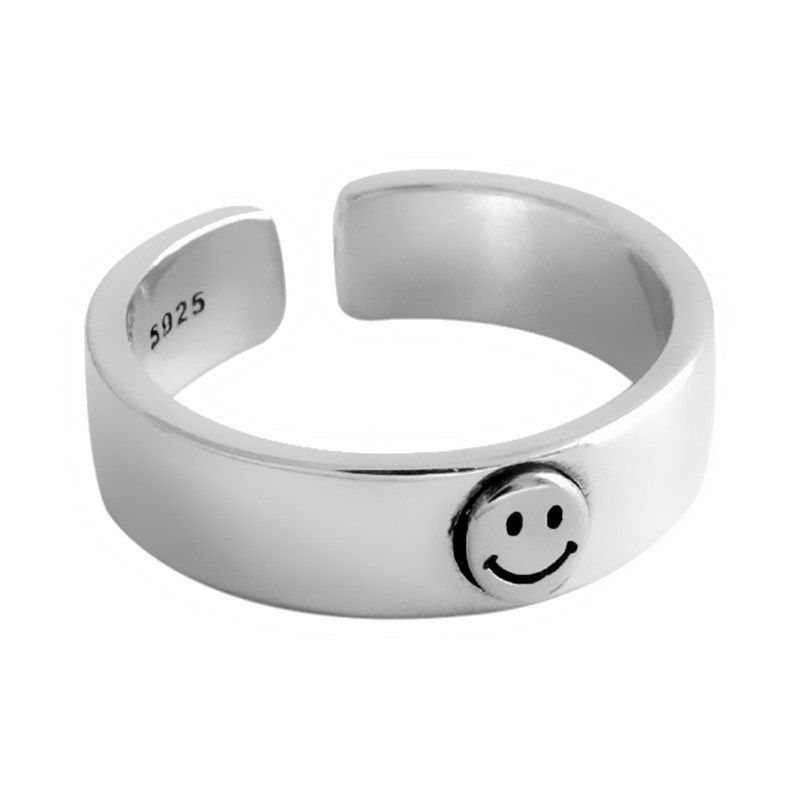 Cincin Couple Bentuk Pentagram Tersenyum Warna Cincin Pria Emas Gaya Retro Untuk Koleksi-Silver
