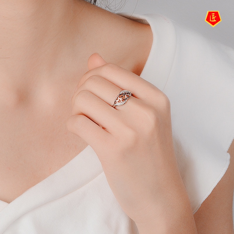 [Ready Stock]18K Rose Gold Love MOM Heart-Shaped Color Separation Ring