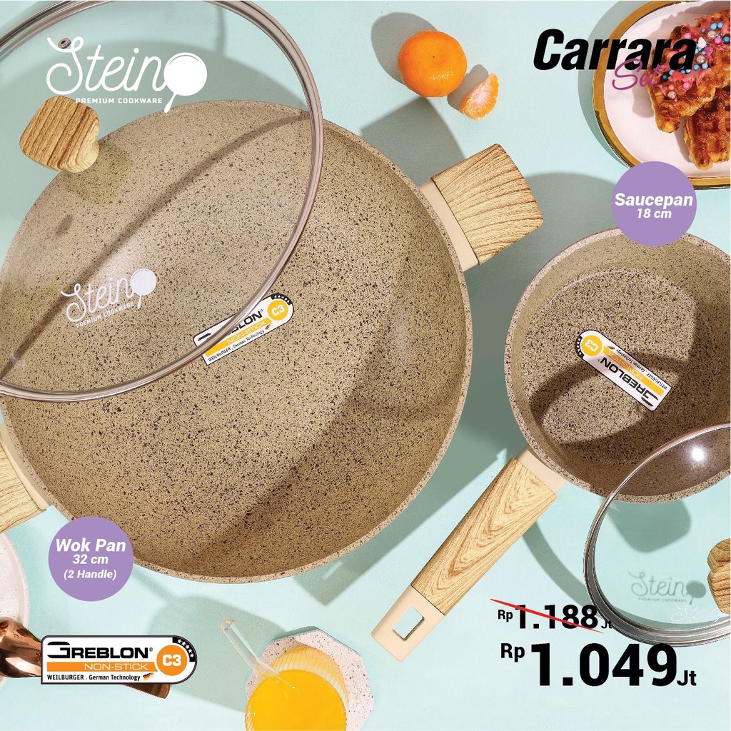 Stein Steincookware Paket Carrara / Wok 32cm + Sauce Pan 18cm wajan penggorengan original granite GERMANY GREBLON STEIN