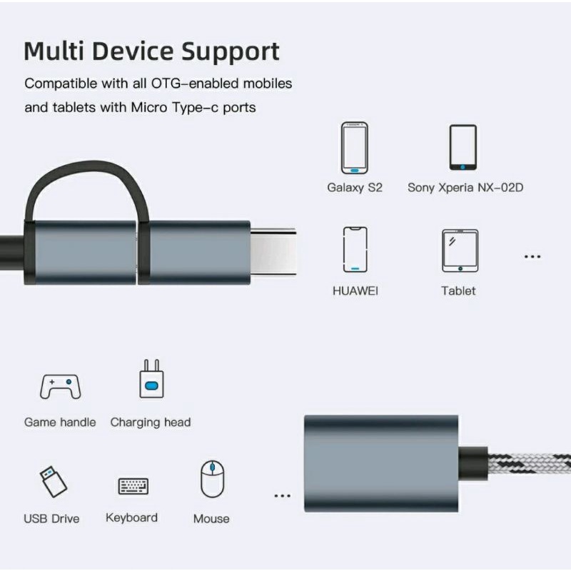 OTG 2 In 1 Micro Usb Type C Ke Usb 3.0 Kepala OTG