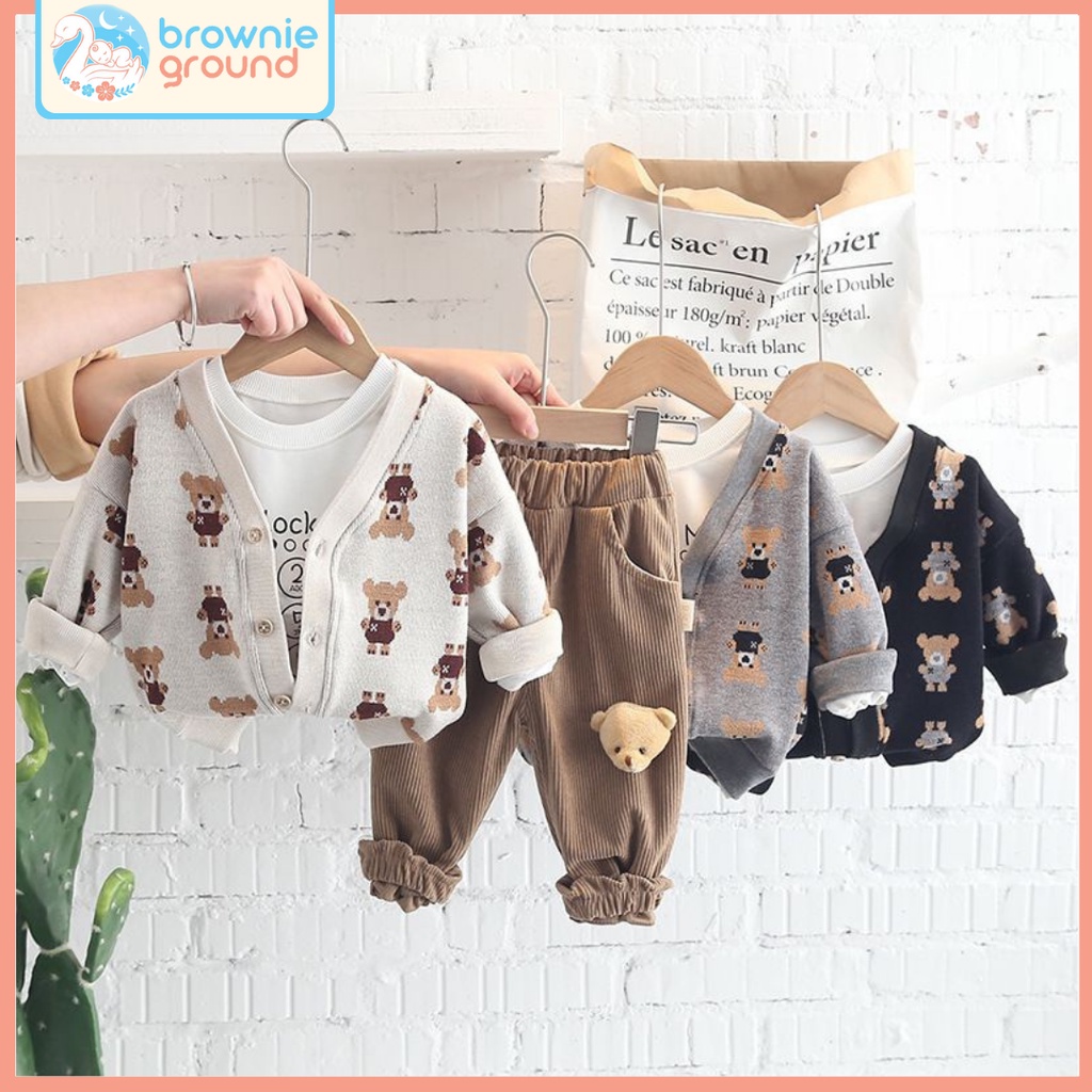 [COD] SETELAN ANAK LAKILAKI / SETELAN PREMIUM IMPORT / SETELAN MOTIF 3DBEAR / SETELAN 0-5 TAHUN / SETELAN 3 IN 1/Brownieground