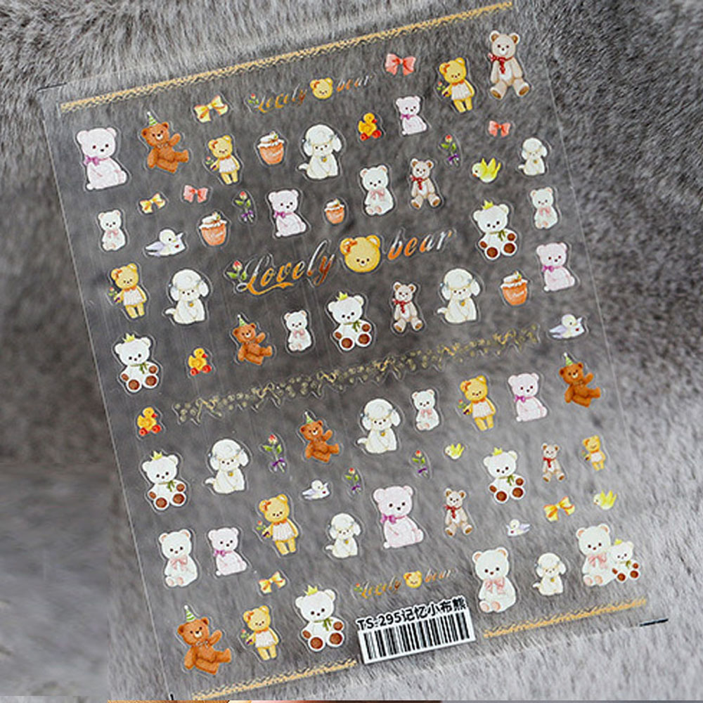 ELEGANT New 3D Nails Sticker Japanese DIY Nail Art Bear Nail Polish Sticker 5D Thin Tough Salon Nail Decoration Teddy Bear Nail Foil Decals Lovely Cute Self-Adhesive Decal