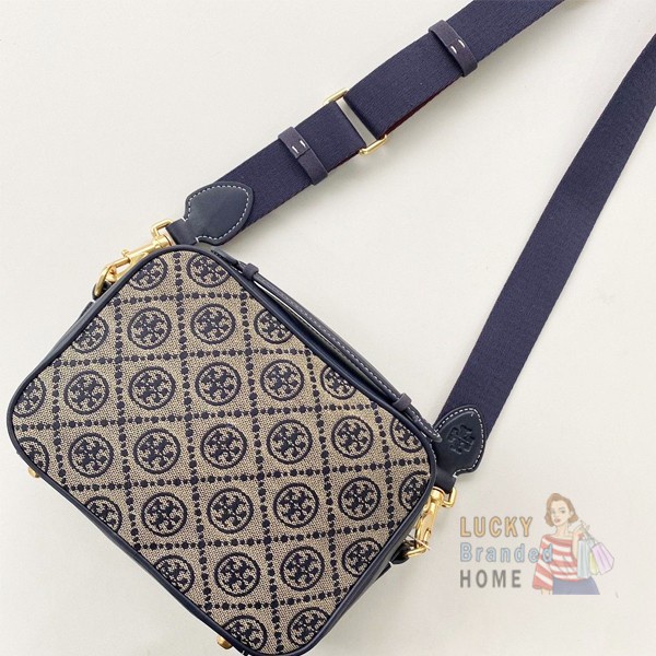 Tas Tory Burch T Monogram Jacquard Camera Bag Royal Navy Original Tb Stok Terbatas