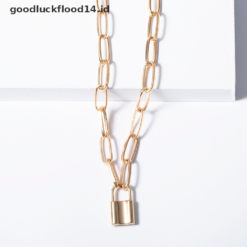 [OOID] Lock Pendant Necklace Padlock Charms Long Chain Unisex Punk Hiphop Jewelry Gift ID