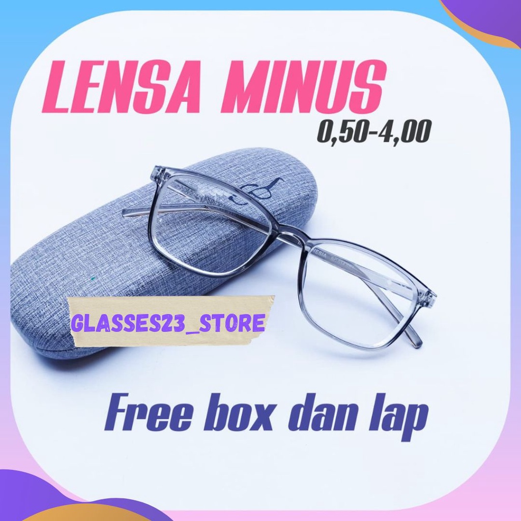 NEW KACAMATA MINUS MODEL KOTAK RANGKA RINGAN FREE BOX DAN LAP 0.50 s/d 4.00